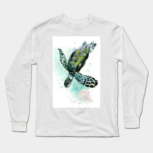 Sea Turtle, Blue turquoise olive green navy blue artwork underwater Long Sleeve T-Shirt